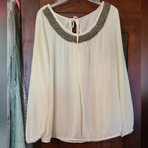 Maurices Ivory Blouse with beaded neckline
